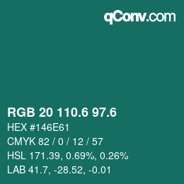 カラーコード: RGB 20 110.6 97.6 | qconv.com