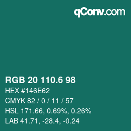 カラーコード: RGB 20 110.6 98 | qconv.com