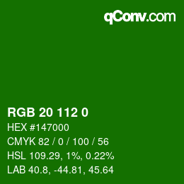 Color code: RGB 20 112 0 | qconv.com