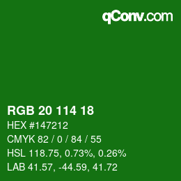 Color code: RGB 20 114 18 | qconv.com