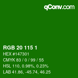 Color code: RGB 20 115 1 | qconv.com