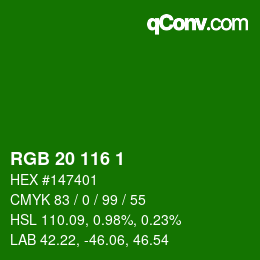 Color code: RGB 20 116 1 | qconv.com