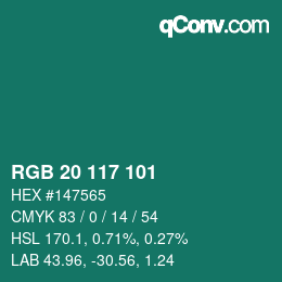 Código de color: RGB 20 117 101 | qconv.com