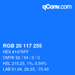 Farbcode: RGB 20 117 255 | qconv.com