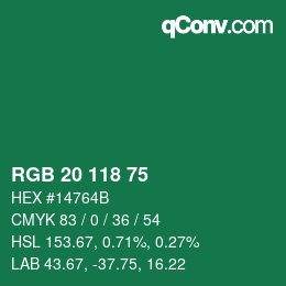 Código de color: RGB 20 118 75 | qconv.com