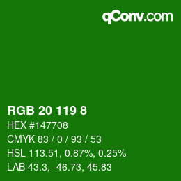 Color code: RGB 20 119 8 | qconv.com