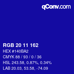 カラーコード: RGB 20 11 162 | qconv.com