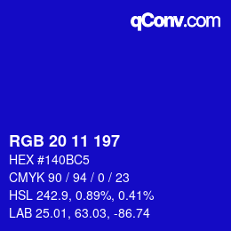 Farbcode: RGB 20 11 197 | qconv.com