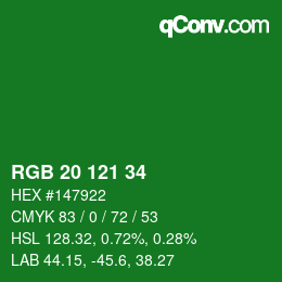 カラーコード: RGB 20 121 34 | qconv.com