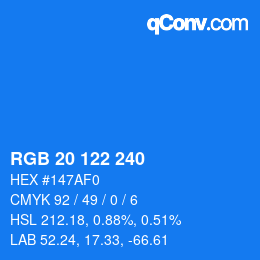 カラーコード: RGB 20 122 240 | qconv.com