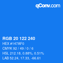 カラーコード: RGB 20 122 240 | qconv.com