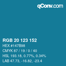 颜色代码: RGB 20 123 152 | qconv.com