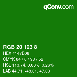 カラーコード: RGB 20 123 8 | qconv.com