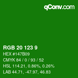 カラーコード: RGB 20 123 9 | qconv.com