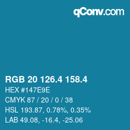 カラーコード: RGB 20 126.4 158.4 | qconv.com