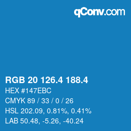 カラーコード: RGB 20 126.4 188.4 | qconv.com