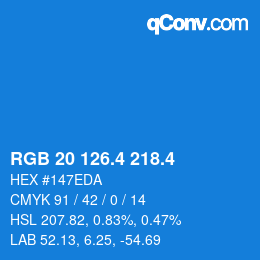 カラーコード: RGB 20 126.4 218.4 | qconv.com