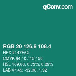 カラーコード: RGB 20 126.8 108.4 | qconv.com