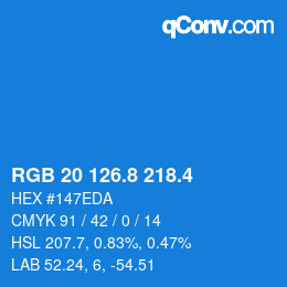 カラーコード: RGB 20 126.8 218.4 | qconv.com