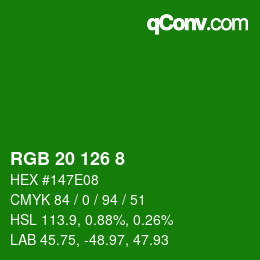 Color code: RGB 20 126 8 | qconv.com