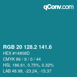カラーコード: RGB 20 128.2 141.6 | qconv.com