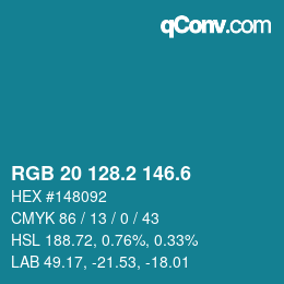 カラーコード: RGB 20 128.2 146.6 | qconv.com