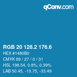 カラーコード: RGB 20 128.2 176.6 | qconv.com