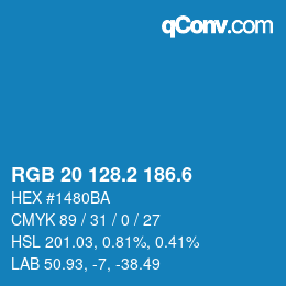 カラーコード: RGB 20 128.2 186.6 | qconv.com