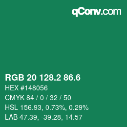 カラーコード: RGB 20 128.2 86.6 | qconv.com