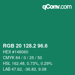 カラーコード: RGB 20 128.2 96.6 | qconv.com