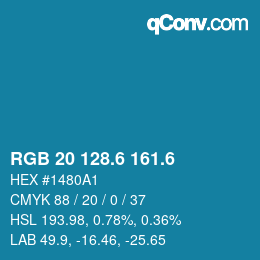 カラーコード: RGB 20 128.6 161.6 | qconv.com