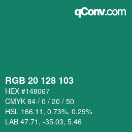 カラーコード: RGB 20 128 103 | qconv.com