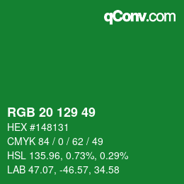 カラーコード: RGB 20 129 49 | qconv.com