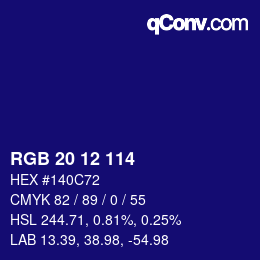 Color code: RGB 20 12 114 | qconv.com