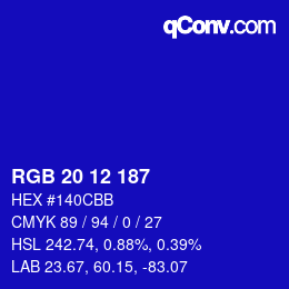 Color code: RGB 20 12 187 | qconv.com