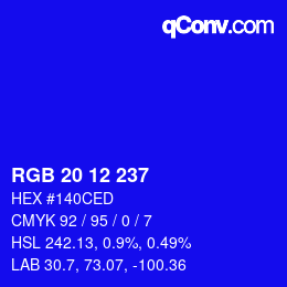 Color code: RGB 20 12 237 | qconv.com