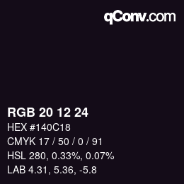 颜色代码: RGB 20 12 24 | qconv.com