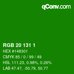 カラーコード: RGB 20 131 1 | qconv.com