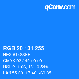 Color code: RGB 20 131 255 | qconv.com