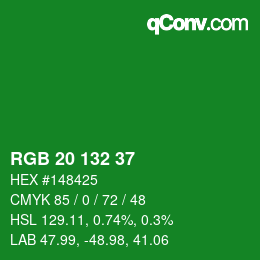 Color code: RGB 20 132 37 | qconv.com