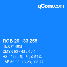 Color code: RGB 20 133 255 | qconv.com