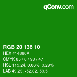 Color code: RGB 20 136 10 | qconv.com