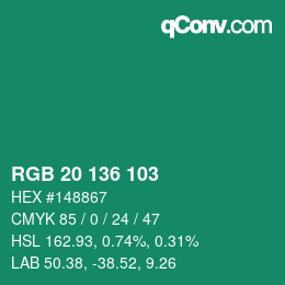 Farbcode: RGB 20 136 103 | qconv.com