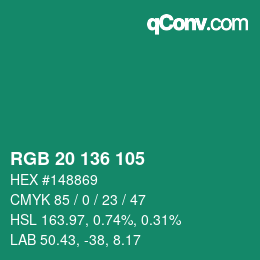 Color code: RGB 20 136 105 | qconv.com