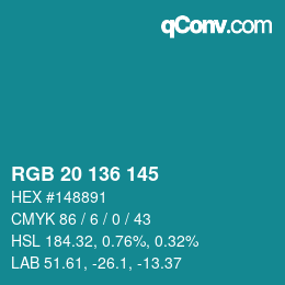 Color code: RGB 20 136 145 | qconv.com