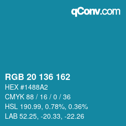 カラーコード: RGB 20 136 162 | qconv.com