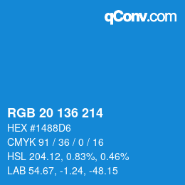 Color code: RGB 20 136 214 | qconv.com