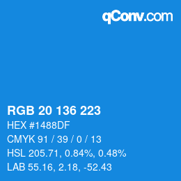 Color code: RGB 20 136 223 | qconv.com