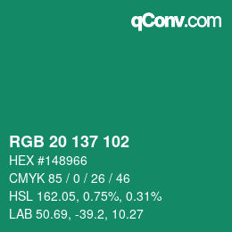 Color code: RGB 20 137 102 | qconv.com