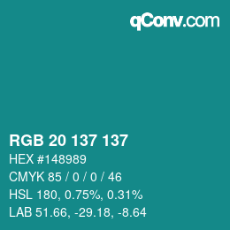 カラーコード: RGB 20 137 137 | qconv.com
